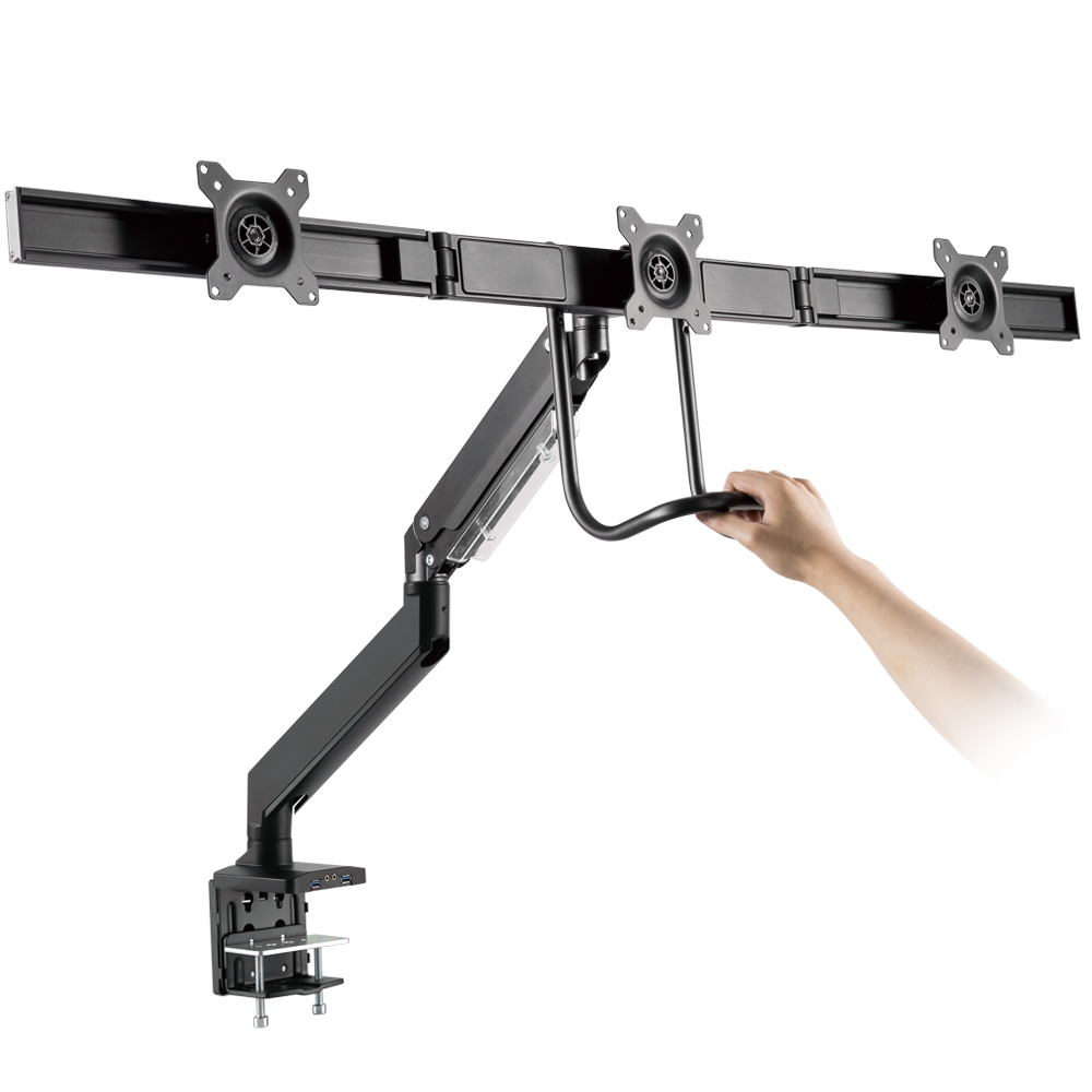 HF-DTMT565: Triple Screen Desktop Display Mount - Full Motion – Fits Monitors 17 to 27 inch